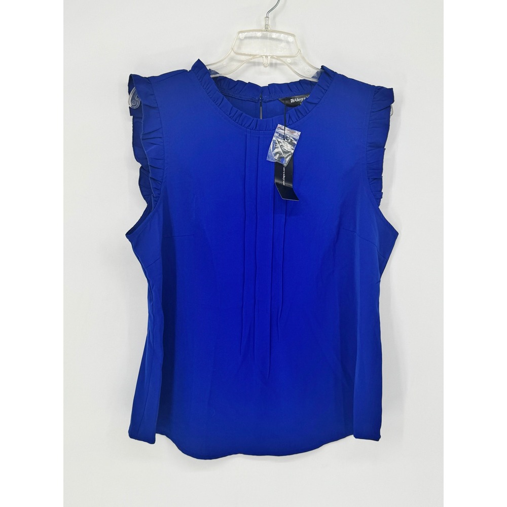 Allegra K Womens Royal Blue Ruffle Trim Pintuck Pleated Sleeveless Blouse Size L